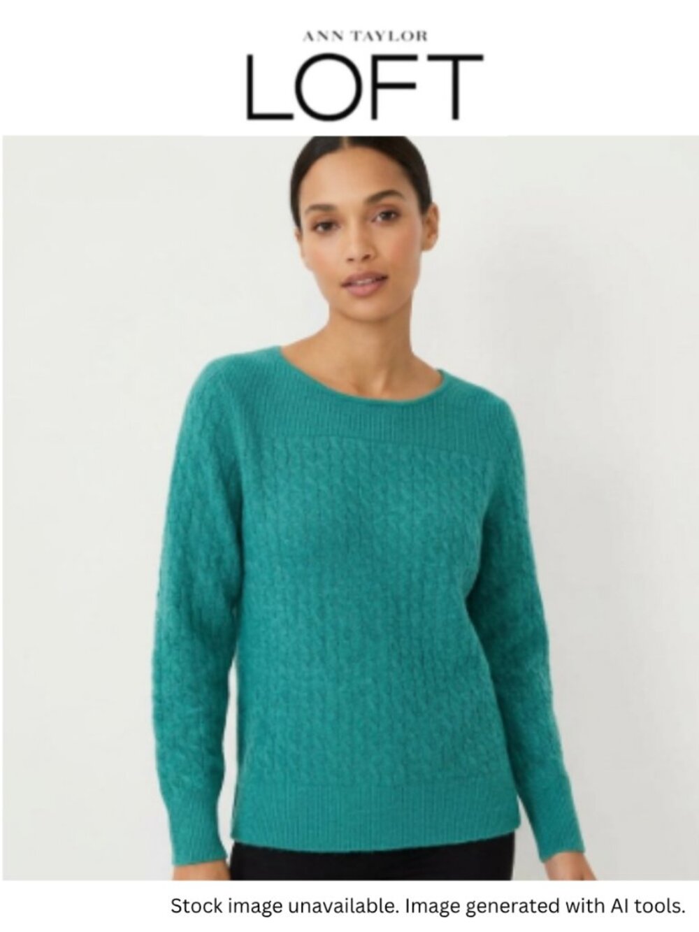 LOFT Turquoise Teal Textured Cable Knit Sweater Women's Size XL EUC